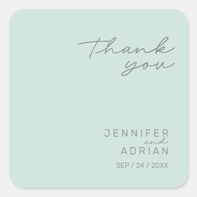 Elegant  Cool Mint Minimal Thank You Wedding  Square Sticker (Front)