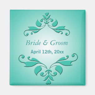 Elegant, cool teal decorative floral save the date magnet
