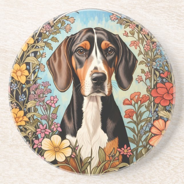 Elegant Coonhound Colorful Floral Coaster (Front)