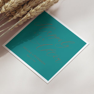 Elegant Cooper Script Teal Wedding Napkins