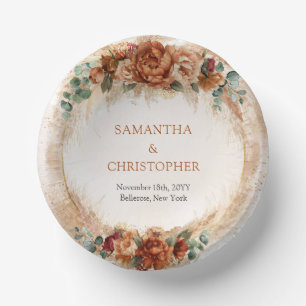 Elegant Copper and burgundy flowers greenery arch Paper Plate