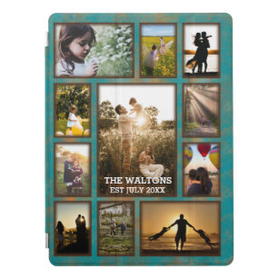 Elegant Copper And Teal Frame Family Photo Collage iPad Pro Cover