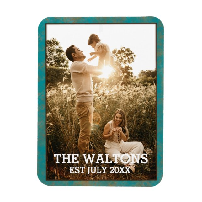 Elegant Copper And Teal Frame Photo Magnet (Vertical)