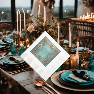Elegant Copper and Turquoise Coined Luncheon Napkin