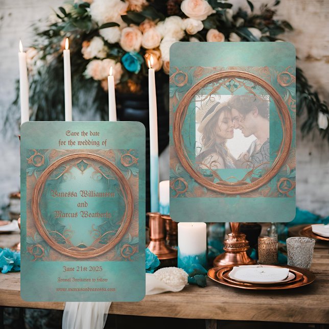 Elegant Copper and Turquoise Save The Date (Creator Uploaded)