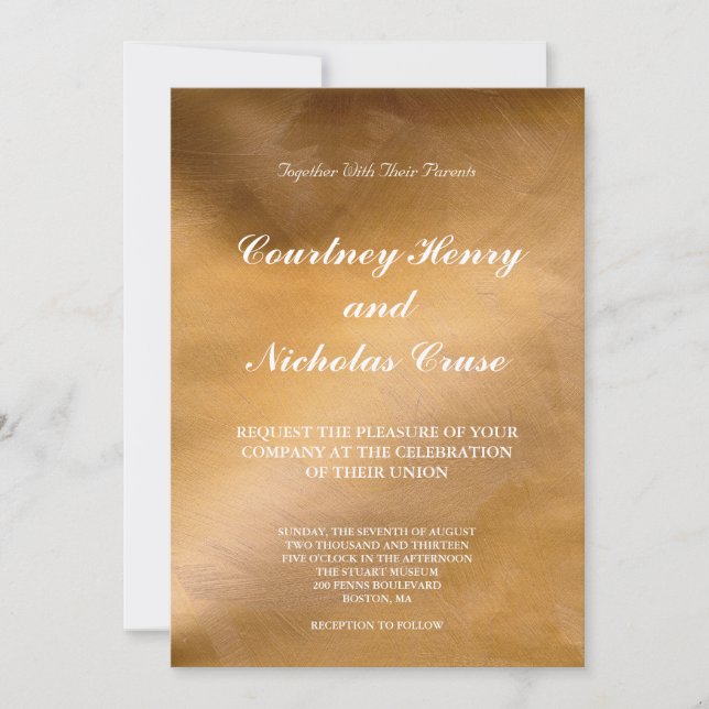 Elegant Copper And White Wedding Invitations (Front)