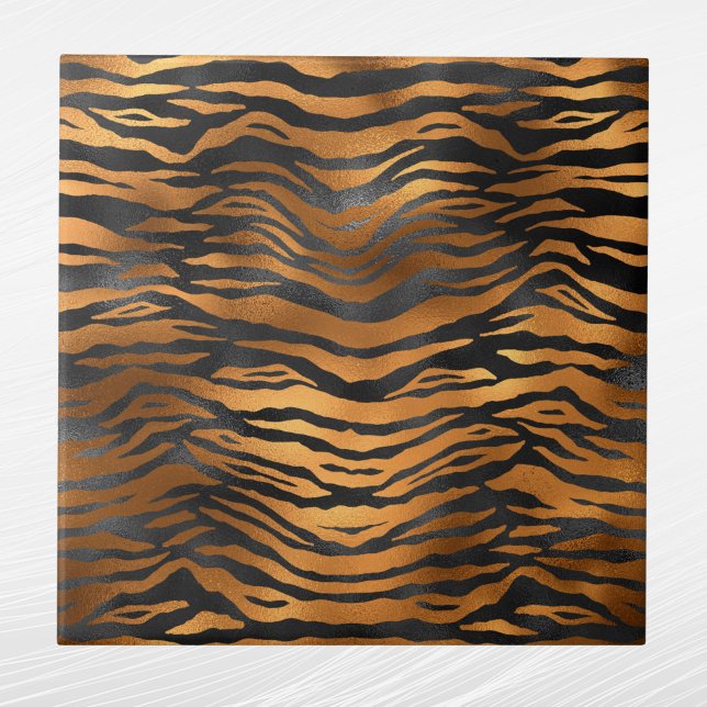 Elegant Copper Black Tiger Animal Print Tile (Creator Uploaded)