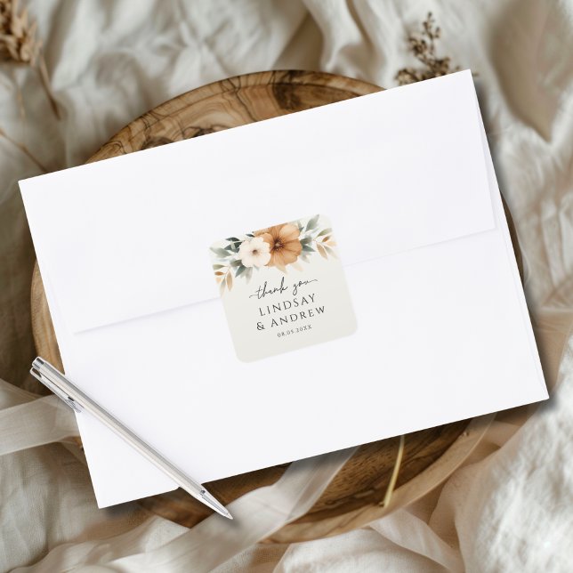 Elegant Copper & Earthy Beige Wedding Square Sticker (Elegant Copper & Earthy Beige Wedding Square Sticker)