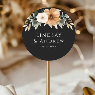 Elegant Copper & Earthy Black Wedding Classic Round Sticker