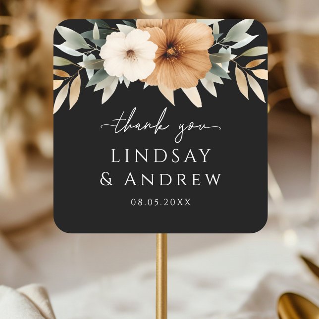 Elegant Copper & Earthy Black Wedding Square Sticker (Elegant Copper & Earthy Black Wedding Square Sticker)