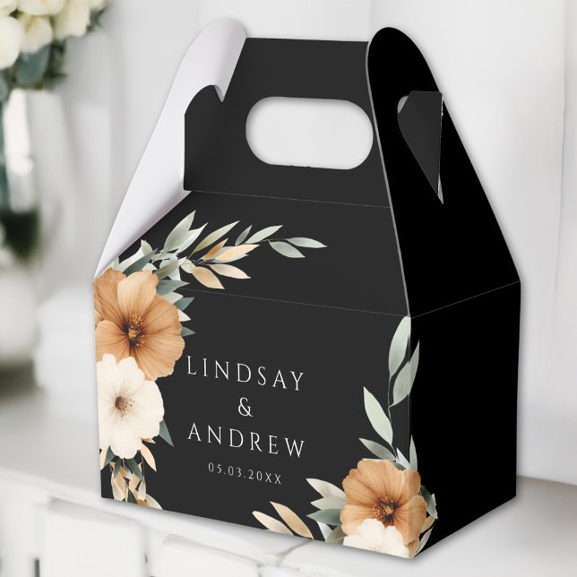 Elegant Copper Earthy Botanical Black Wedding Favour Box (Elegant Copper Earthy Botanical Black Wedding Favor Boxes)
