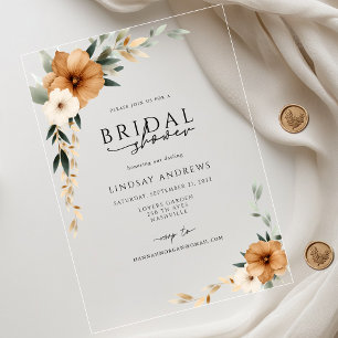 Elegant Copper & Earthy Botanical Bridal Shower Acrylic Invitations
