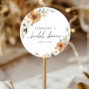 Elegant Copper & Earthy Botanical Bridal Shower Classic Round Sticker