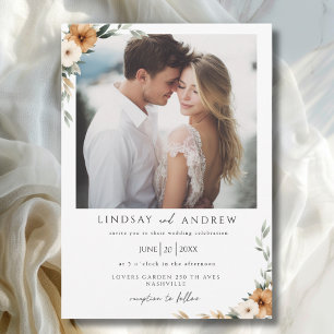 Elegant Copper & Earthy Botanical Photo Invitation