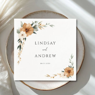 Elegant Copper & Earthy Botanical Wedding Napkin