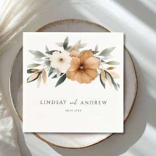Elegant Copper & Earthy Botanical Wedding Napkin