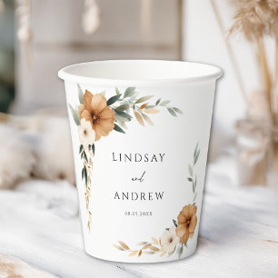 Elegant Copper & Earthy Botanical Wedding Paper Cups