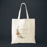 Elegant Copper & Earthy Botanical Wedding  Tote Bag<br><div class="desc">Elegant Copper & Earthy Botanical Wedding Tote Bag with your names & date. Immerse yourselves in natural elegance with our Copper & Earthy Botanical Wedding napkins with your names & date. This sophisticated design captures the warmth and charm of a Boho-inspired wedding, featuring stunning copper and burnt orange florals beautifully...</div>