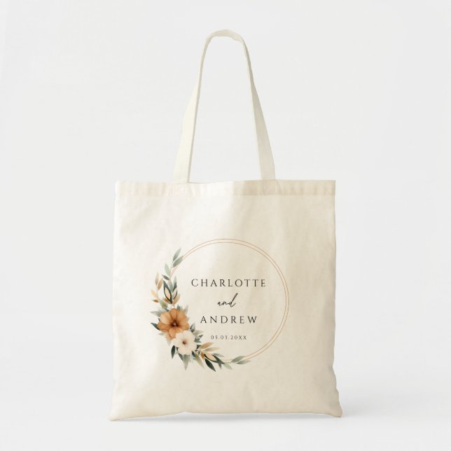 Elegant Copper & Earthy Botanical Wedding  Tote Bag (Front)