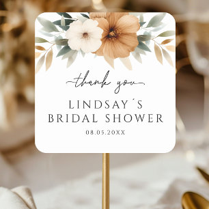 Elegant Copper & Earthy White Bridal Shower Square Sticker