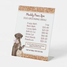 Elegant Copper Glitter Dog Grooming Menu