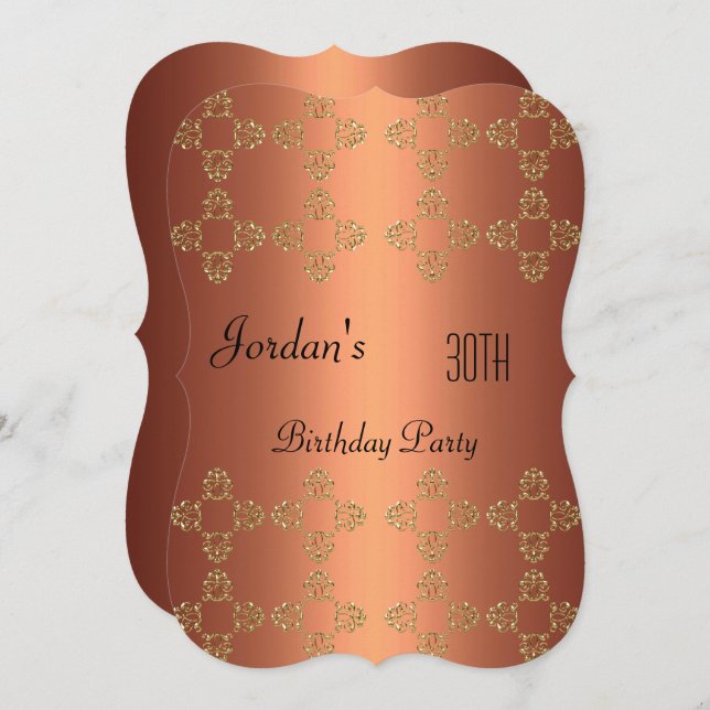 Elegant Copper Gold 30th Birthday Party Invitation (Front/Back)