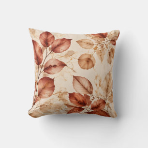 Elegant Copper Gold Autumn Leaves Botanical Patter Cushion