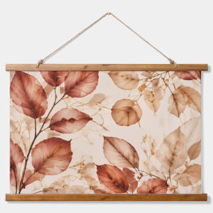 Elegant Copper Gold Autumn Leaves Botanical Patter Hanging Tapestry