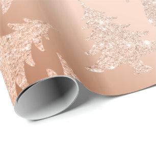 Elegant Copper Gold Glitter Christmas Tree Pattern Wrapping Paper