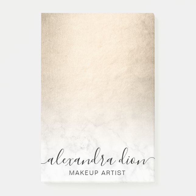 Elegant copper gold white marble makeup artist post-it notes (Front)