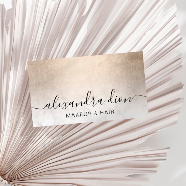 Elegant copper gold white marble makeup & hair business card (Creator Uploaded)