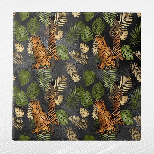 Elegant Copper Green Gold Tiger Lady  Tile (Creator Uploaded)