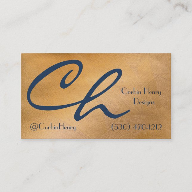 Elegant Copper Metal Blue Luxury with QR Code Business Card (Front)