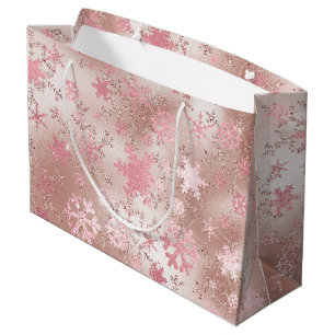 Elegant Copper & Pink Christmas Snowflake Pattern Large Gift Bag