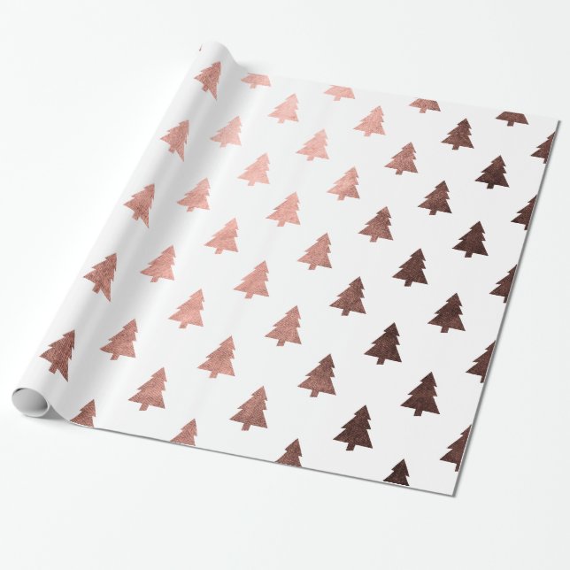 Elegant copper rose gold Christmas tree pattern Wrapping Paper (Unrolled)