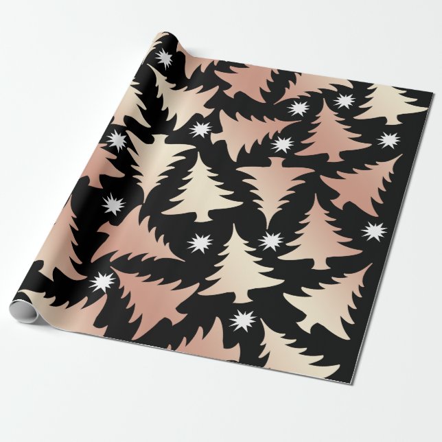 Elegant copper rose gold Christmas tree pattern Wrapping Paper (Unrolled)