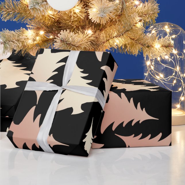 Elegant copper rose gold Christmas tree pattern Wrapping Paper (Holidays)
