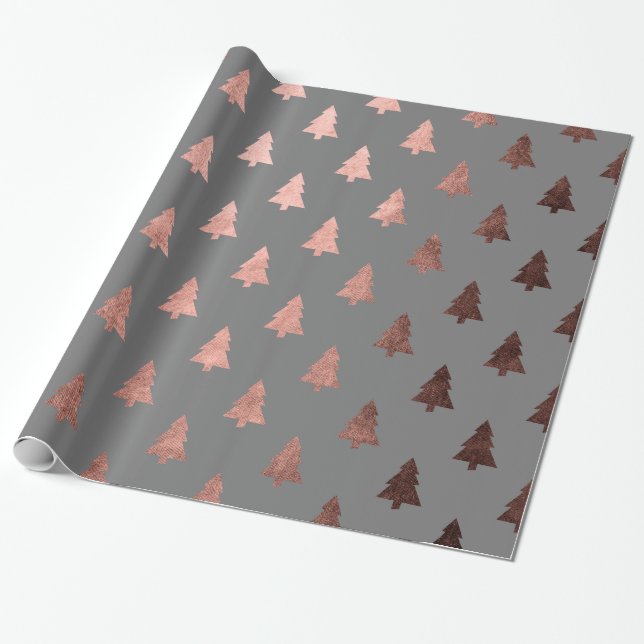 Elegant copper rose gold Christmas tree pattern Wrapping Paper (Unrolled)