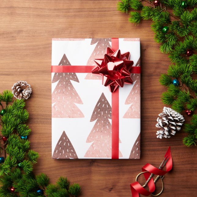 Elegant copper rose gold Christmas tree pattern Wrapping Paper (Holiday Gift)