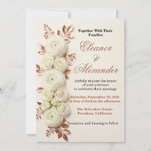 Elegant Copper Rose Gold Floral Wedding Invitation