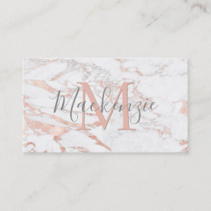 Elegant Copper Rose Gold Foil Marble Monogram Business Card