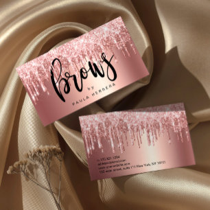 Elegant copper rose gold glitter drips brows business card