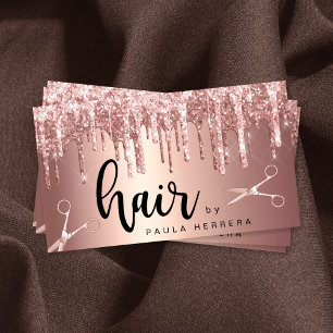 Elegant copper rose gold glitter drips hairstylist business card