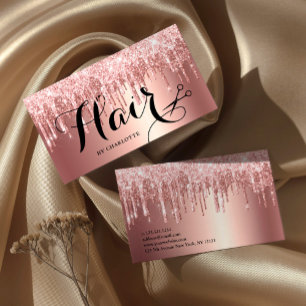 Elegant copper rose gold glitter drips hairstylist business card