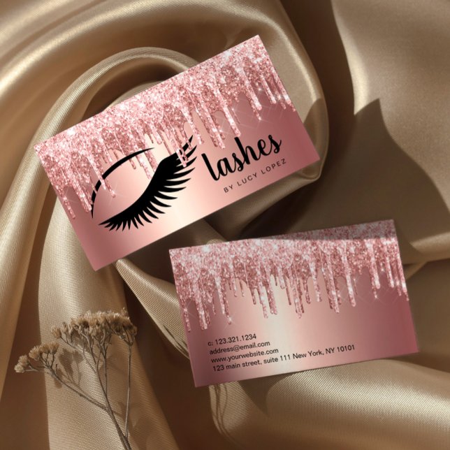 Elegant copper rose gold glitter drips lashes  business card (Creator Uploaded)