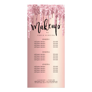 Elegant copper rose gold glitter drips makeup rack card