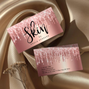 Elegant copper rose gold glitter drips skin business card