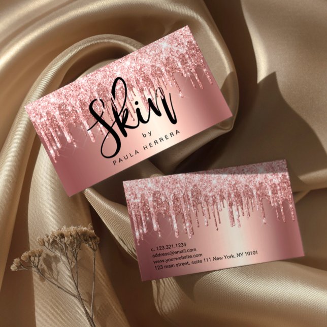 Elegant copper rose gold glitter drips skin business card (Creator Uploaded)