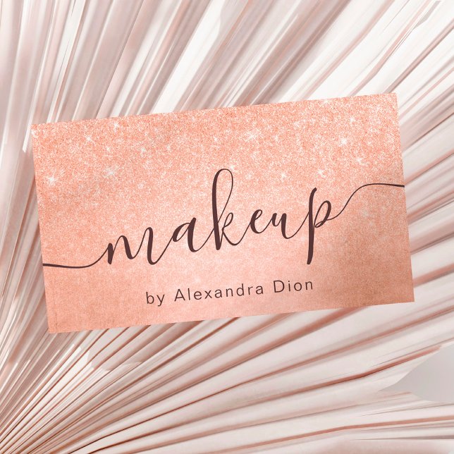 Elegant copper rose gold glitter makeup artist business card (Creator Uploaded)