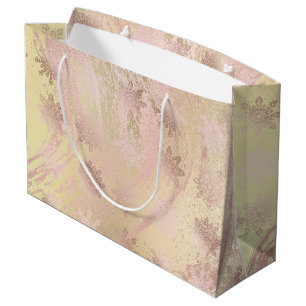 Elegant copper rose gold glitter marble snowflakes large gift bag